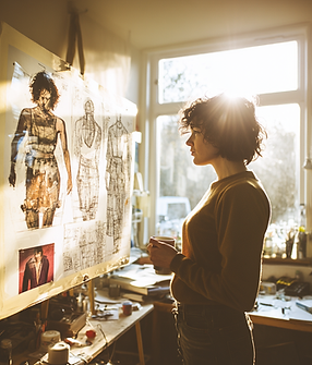 u7528238497_A_female_fashion_designer_with_short_curly_dark_h_91b66543-dee2-4577-b8cc-09a6