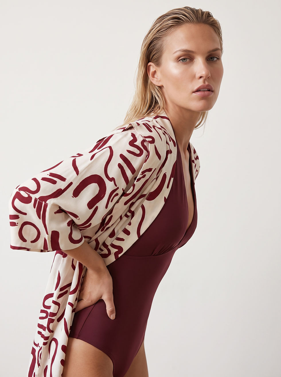 Küçük resim: Bordeaux Lines Kısa Kimono