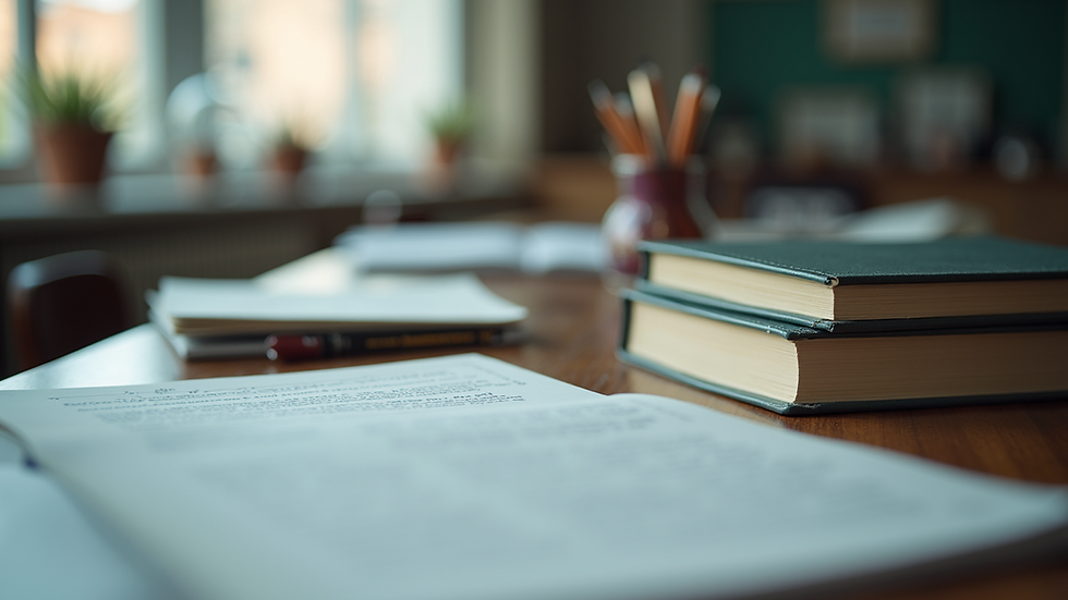 Eye-level view of a study desk with chemistry textbooks and notes
