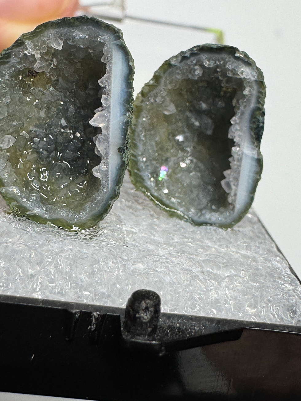 Thumbnail: Pair Green/Grey Tabasco Geodes in Display case #12