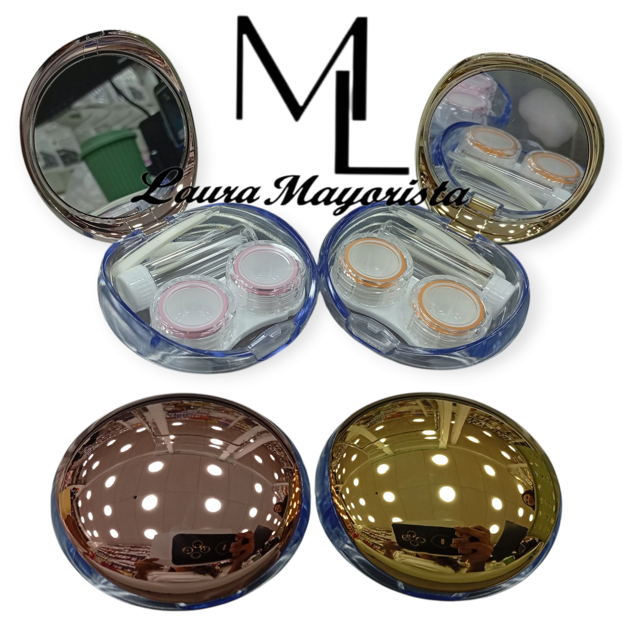 X UNIDAD Portalentes o estuche metálico con espejo para lentes de contacto