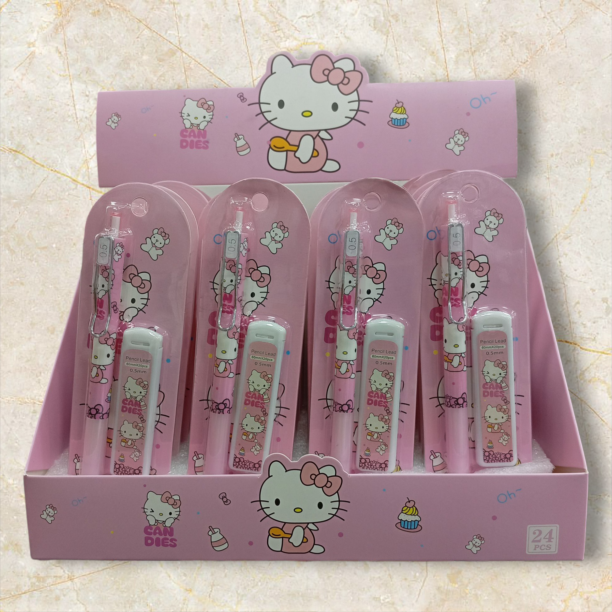 X24 UNIDADES Lápiz mecánico Hello Kitty con repuesto 