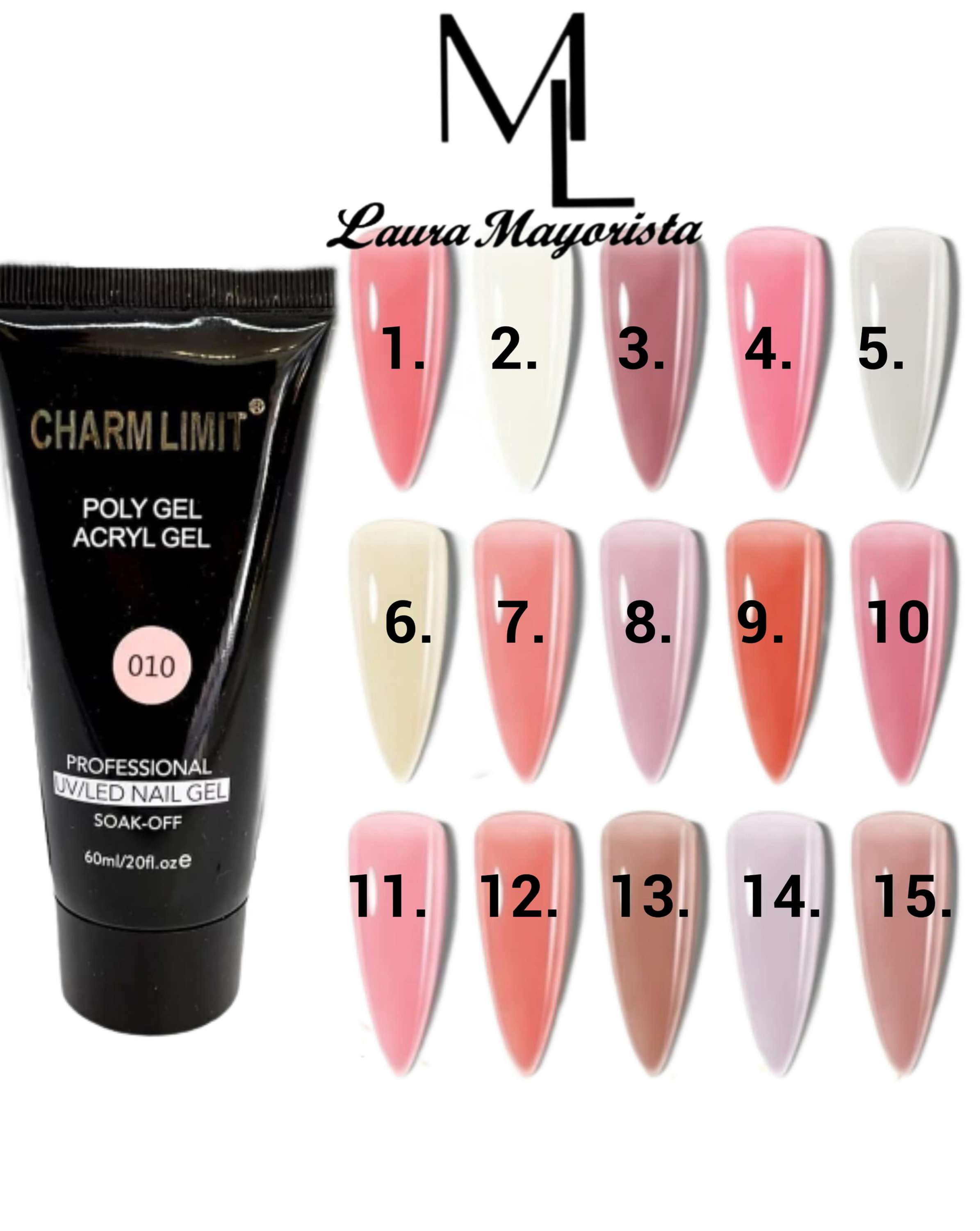 X 10 UNIDADES Polygel Charm Limit 60 ml