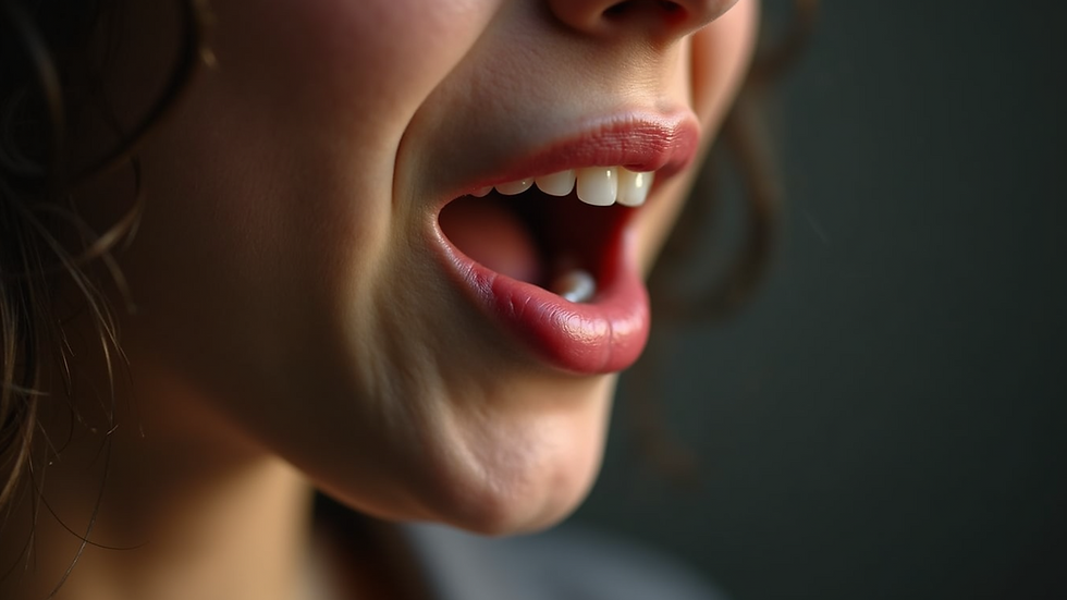 Close-up view of a person performing lip trills as a vocal warm-up