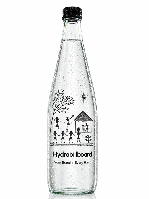 Hydrobillboard bottle with Warli art wrap design