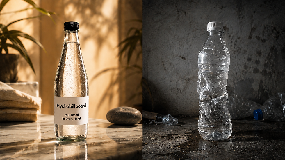hydrobillboard bottle comparison with plastic bottle