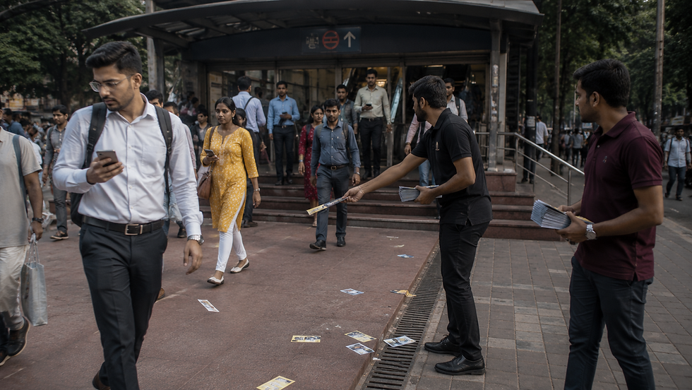 a man distributing pamphlet outside metro station