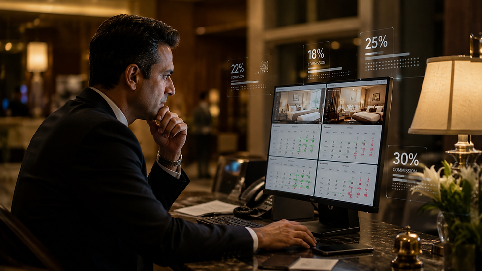 a man in coat looking at monitor