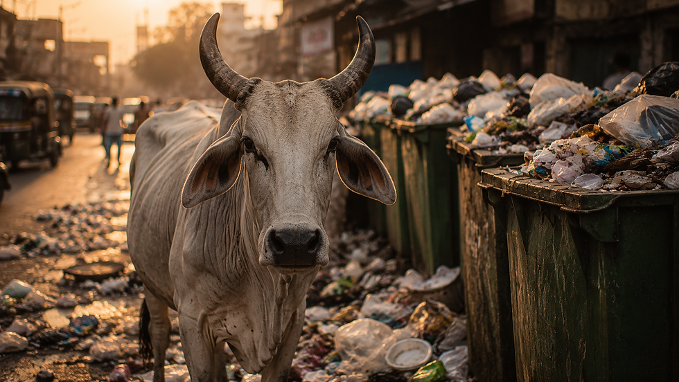 Cow in plastic waste