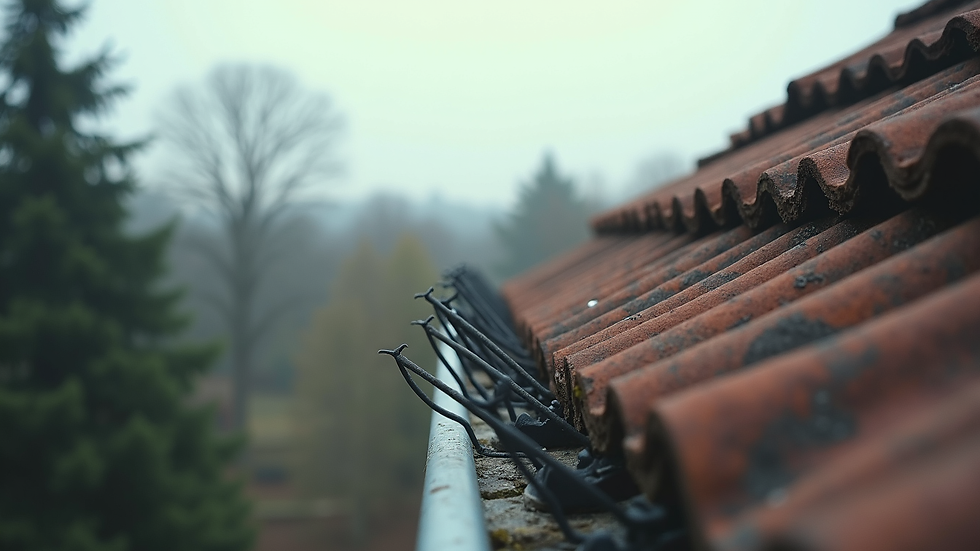 Close-up view of bird spikes installed on a roof ledge