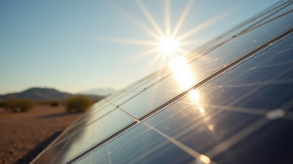 Eye-level view of clean solar panels shining under bright Arizona sun
