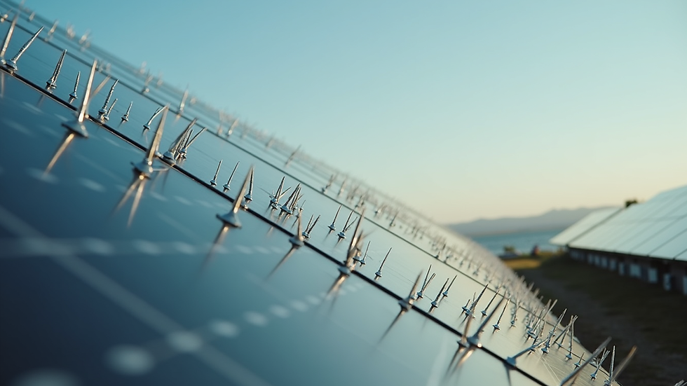 High angle view of solar panels with installed bird spikes