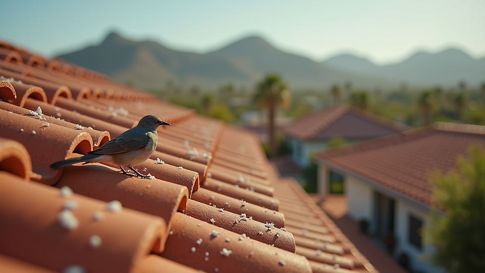 Close-up view of bird droppings on a Phoenix tile roof
