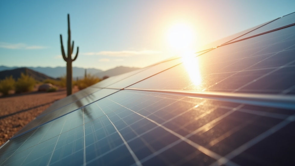 Close-up view of clean solar panels shining under the Arizona sun