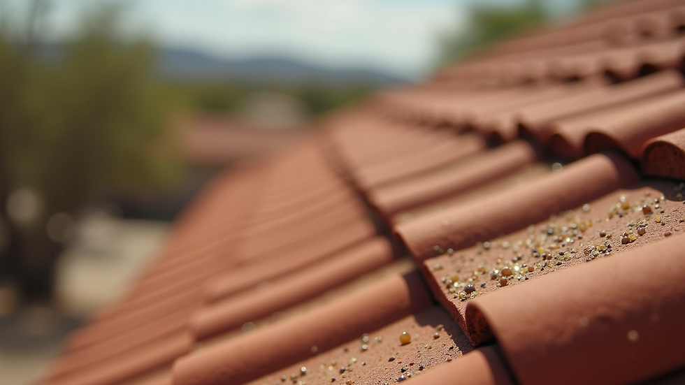 Close-up view of bird droppings on a tiled roof in Arizona