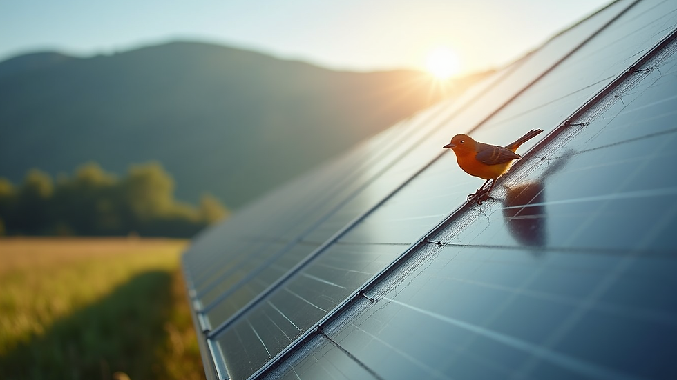 Close-up view of solar panels with bird mesh installed