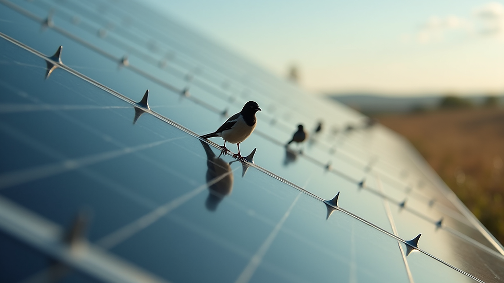 Eye-level view of bird spikes installed on a solar panel edge