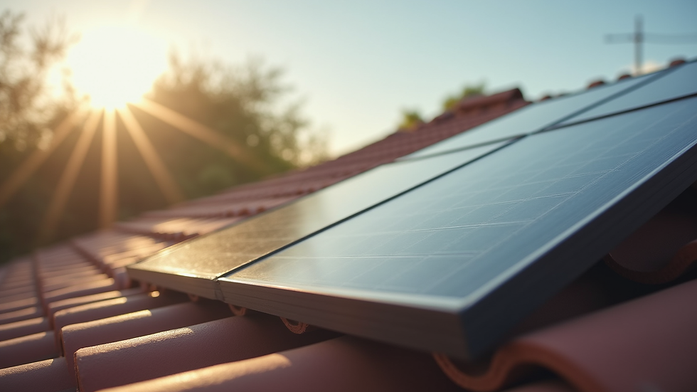 Close-up view of a clean solar panel on a tile roof in Buckeye, Arizona