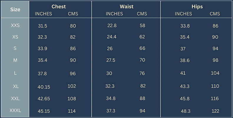 size guide with measurements