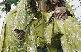 lime green parsi gara kurta