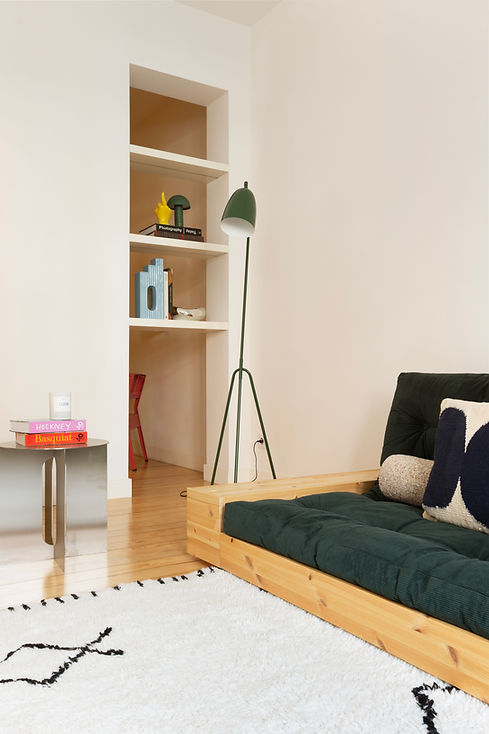 Modern living room with audo table and Gubi lamp 