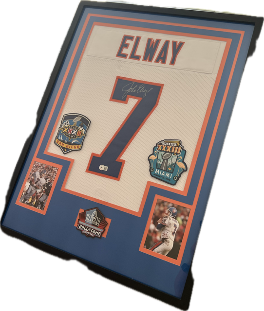 Thumbnail: John Elway Autographed Throwback 32x24 Framed Broncos Jersey - Beckett COA