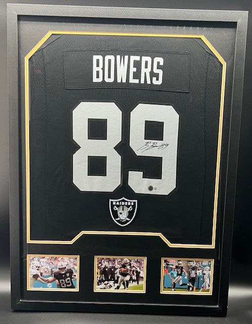 Brock Bowers Autographed Framed 32x24 Nike On Field Jersey - Beckett Certified