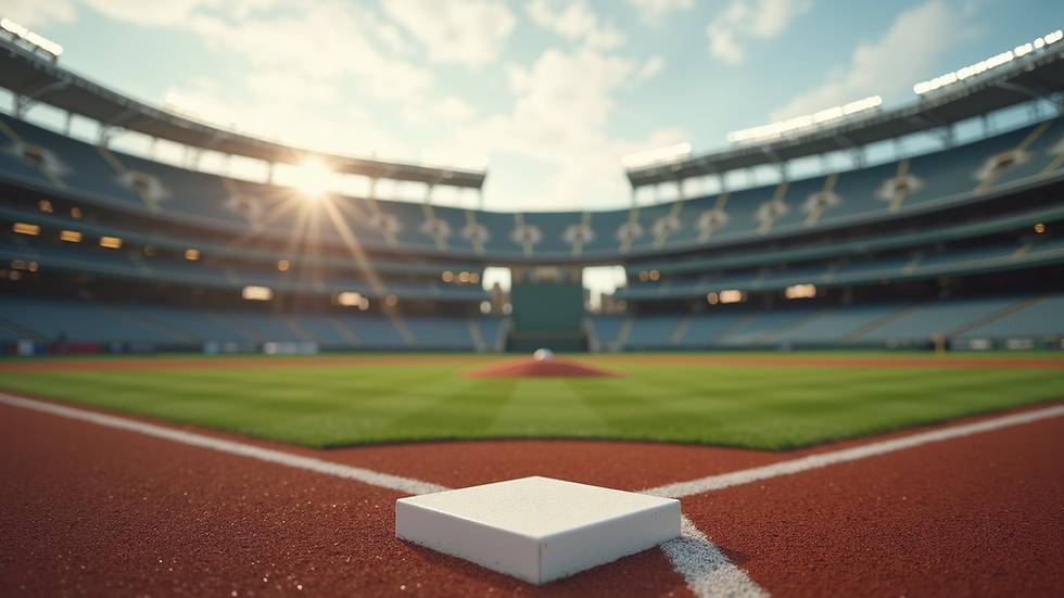Eye-level view of a baseball field with focus on the first base coach position