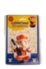 Orange sitting Ganesha bobblehead with sitar, ceramic handmade figurine.