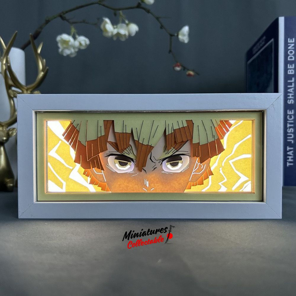 Zenitsu Demon Slayer light box lamp with wooden frame, battery and USB options, 20x6x10 cm