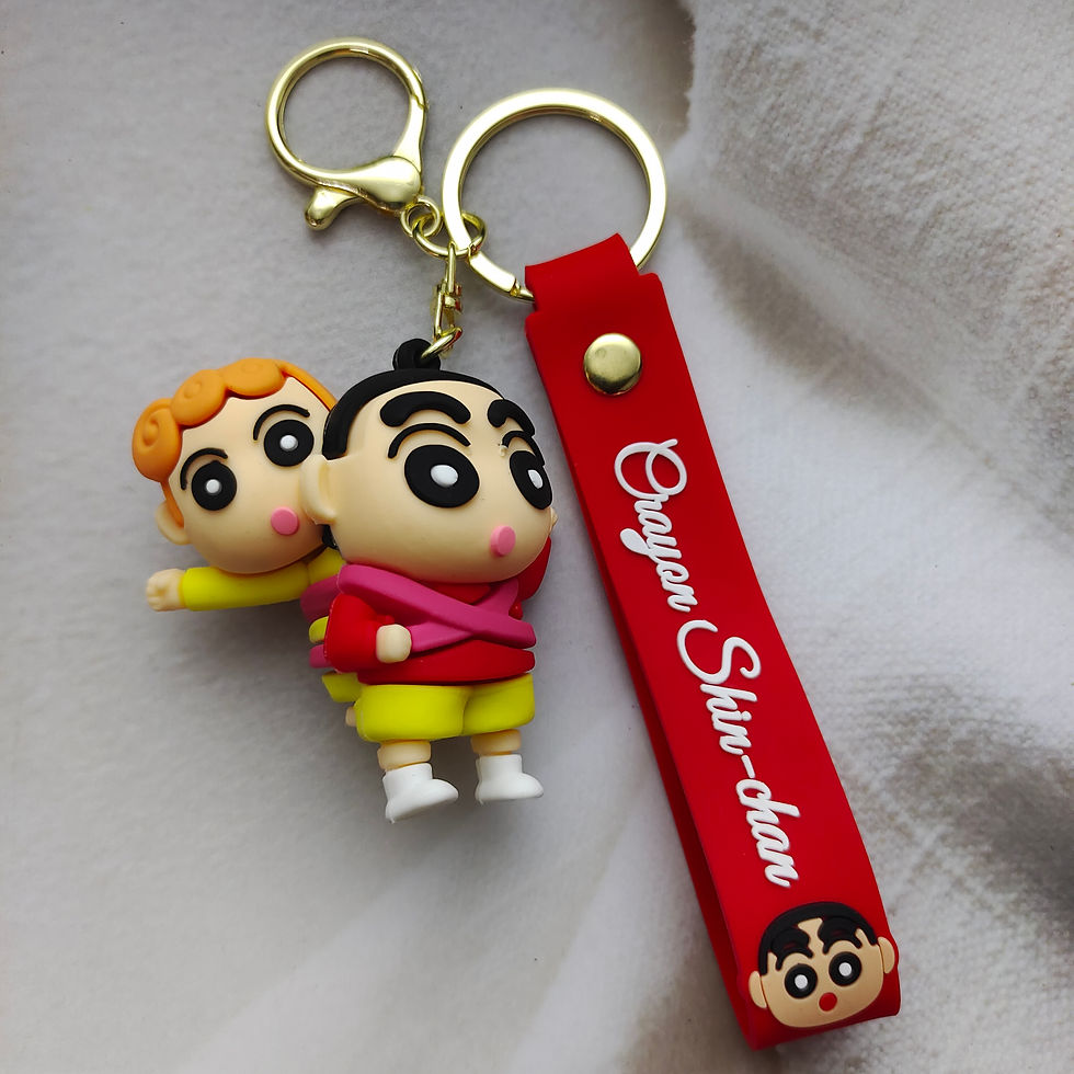Crayon Shinchan with Himavari 3D Rubber Keychain, Red & Yellow Dress, Cute Collectible