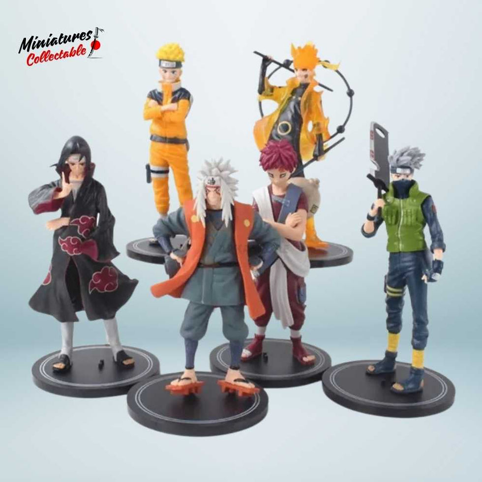 Set of six 18cm Naruto action figures featuring Naruto, Itachi, Jiraiya, Kakashi, Gaara, and Kurama Mode Naruto.
