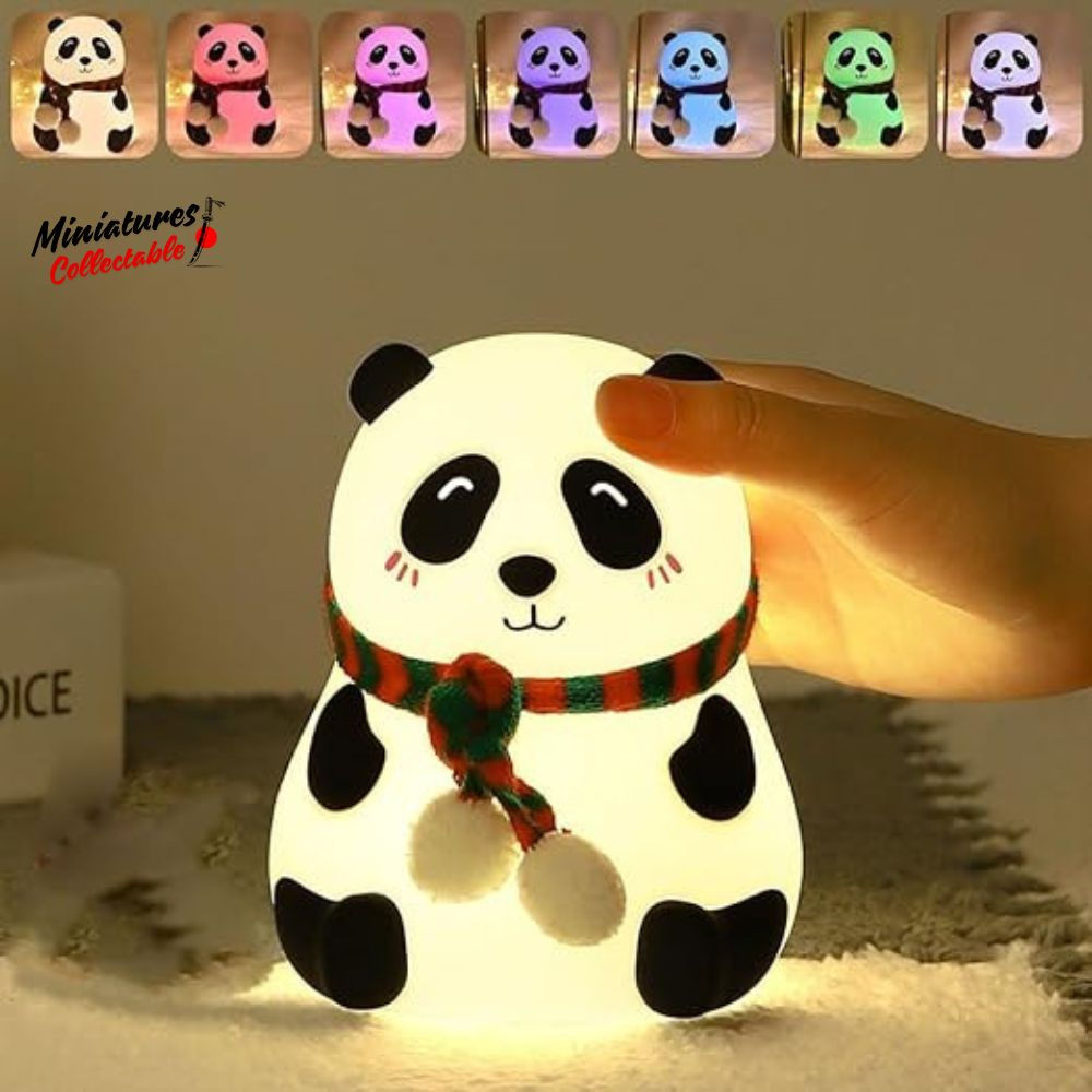 Cute Sitting Little Panda Silicone Table Lamp with Muffler, 7-Color Touch Control