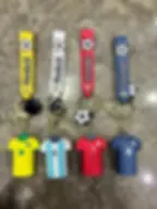 Footballer jersey 3D keychain set featuring Neymar Brazil #10, Messi Argentina #10, Ronaldo Portugal #7 & Mbappé France #10