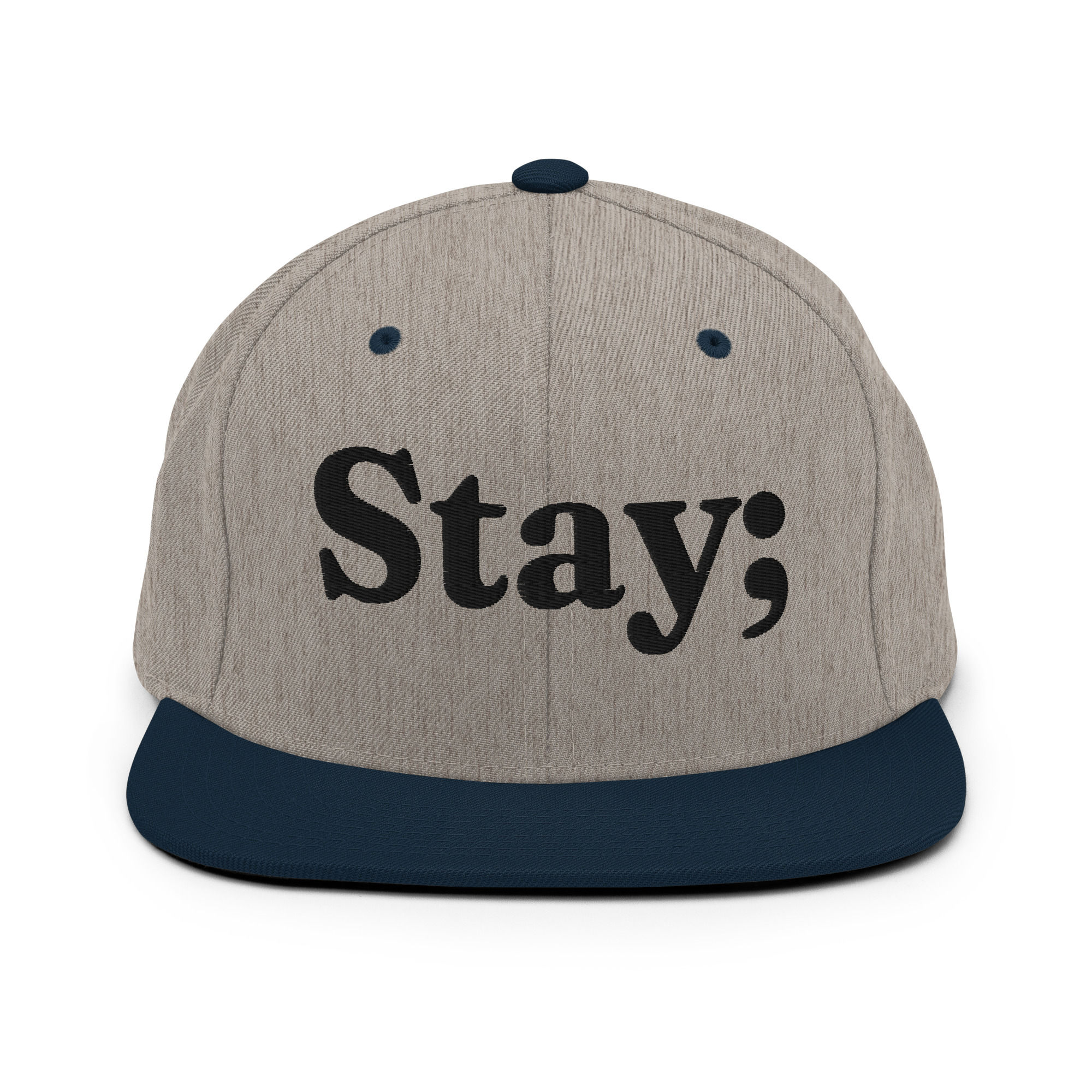 Gray and navy Stay; snapback hat