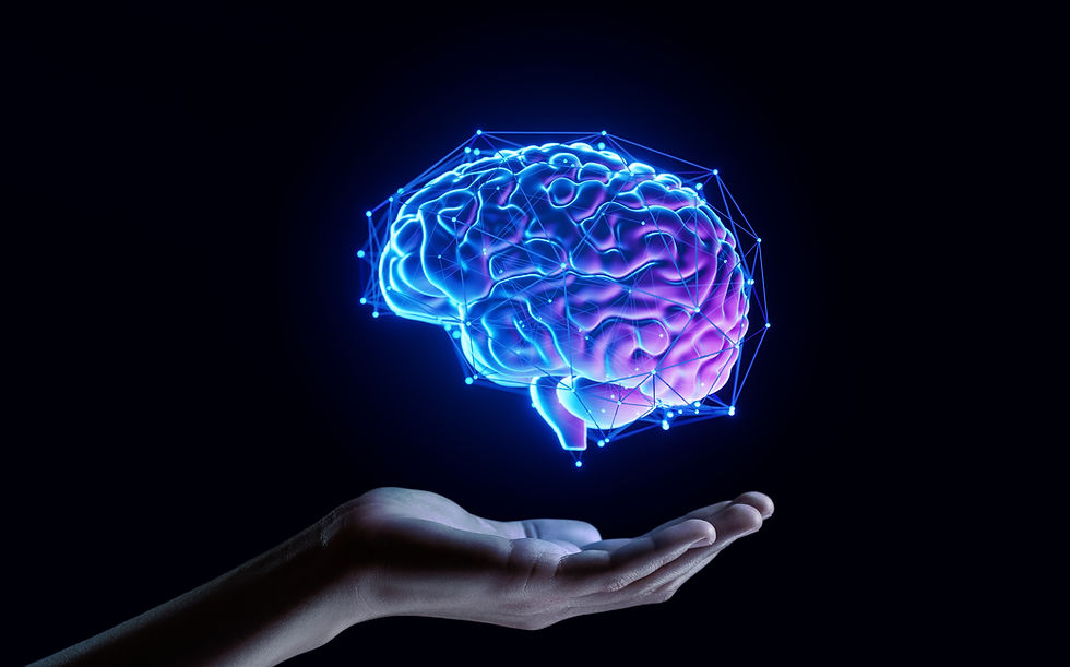 hand holding brain lit up