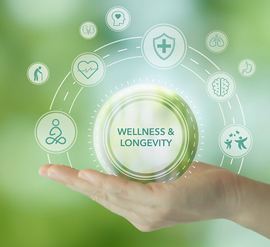 Wellness and longevity concept. A hand h