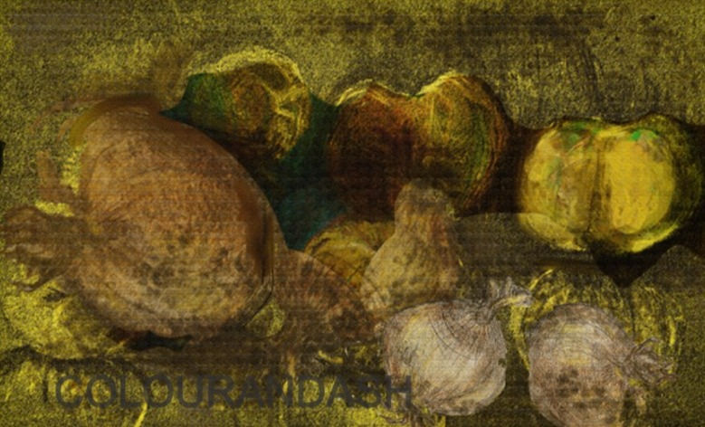 Still Life ( decaying fruit and vegetables)
Discover the Unique Charm of Limited Edition Giclée Prints: Still Life of Slowly Decaying Fruit and Vegetables

Transform your space with our exquisite signed limited edition Giclée print, featuring a captivating still life of fruit and vegetables in the process of decay. This fine art piece is a masterful blend of beauty and transience, perfect for those who appreciate the delicate balance of life and nature.
Still life, onions, garlic, apples, decay, yellow, green,  brown, red 