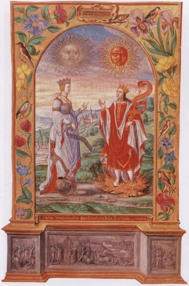 Splendor Solis plate 4: a symbol of opposites: male and female, yin and yang, animus and anima, sol and luna