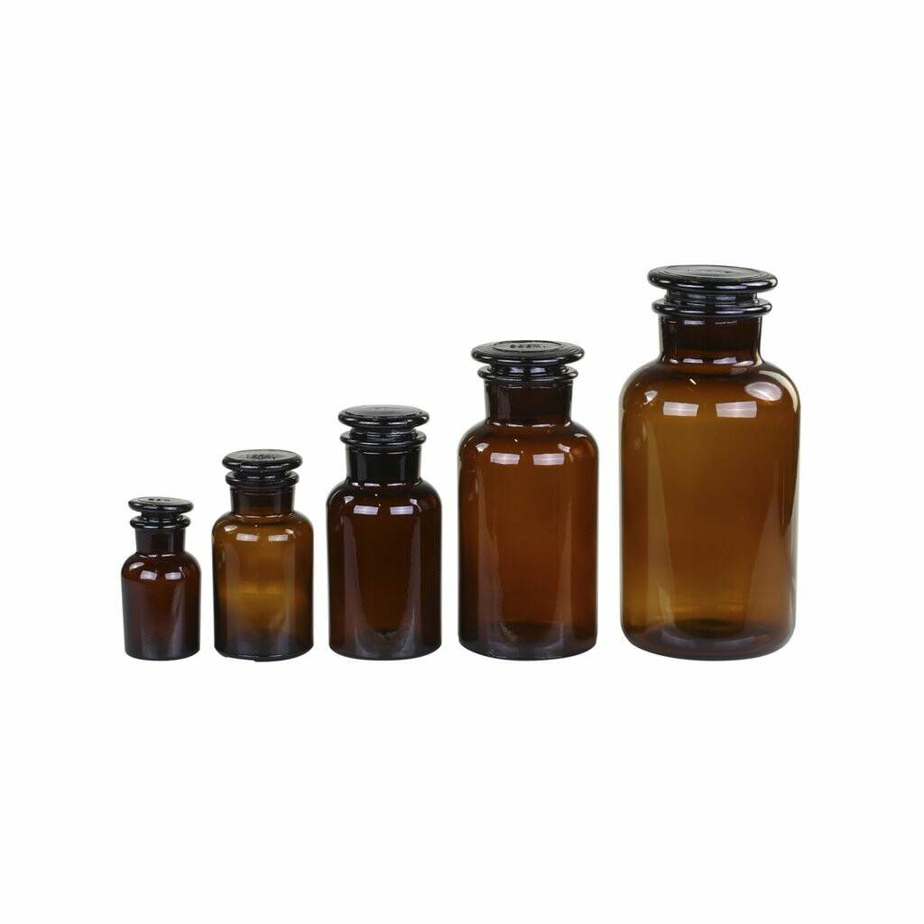 set of 5 amber glass apothecary jars