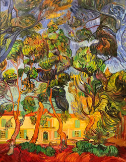 Copy of _Trees in Front of the Asylum_ by Vincent Van Gogh