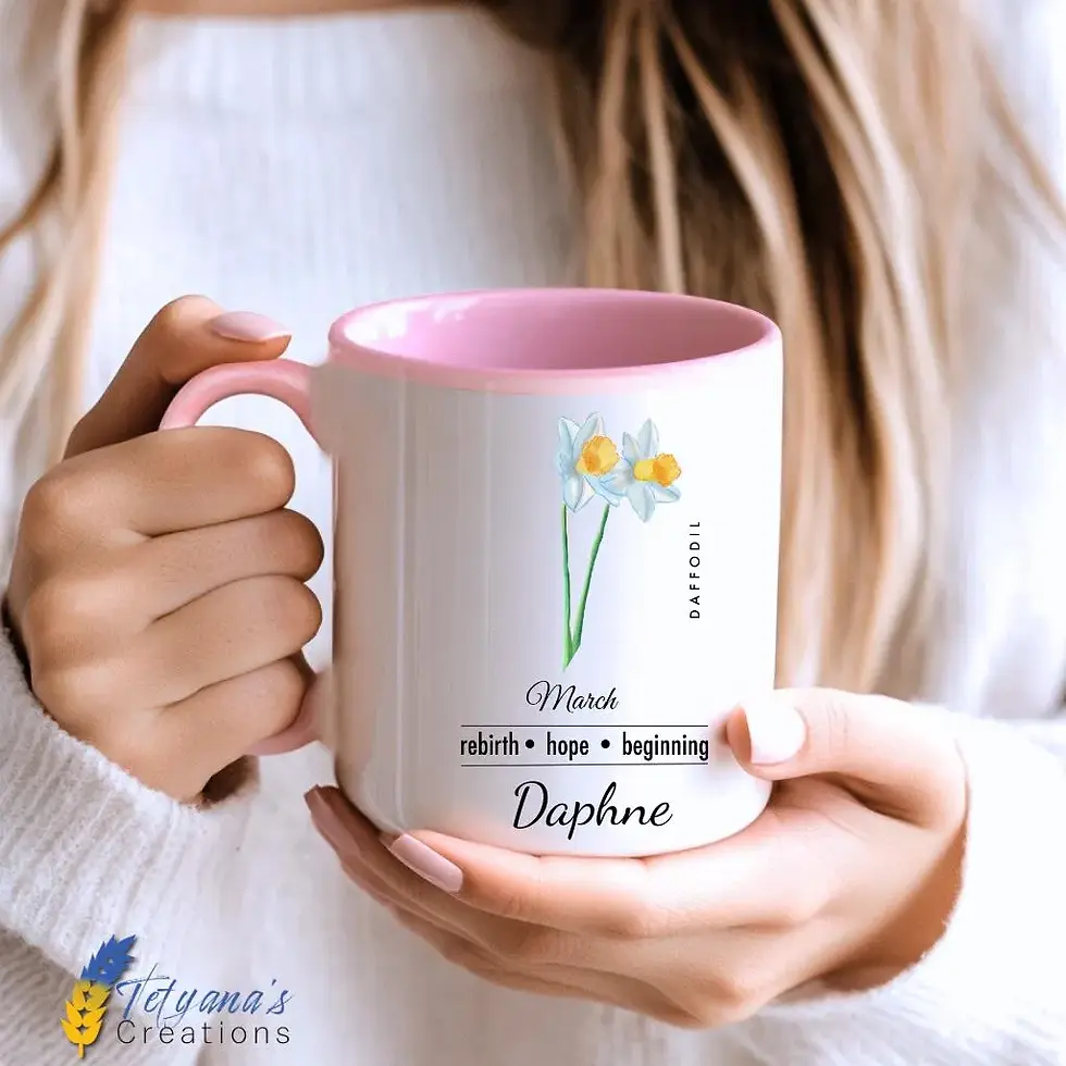 Thumbnail: 03 March Birth Flower Mug - Daffodil | Personalized Botanical Coffee Cup