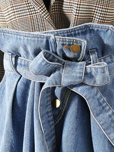 Miniatura: Plaid-Denim Blazer with Paperbag Waist
