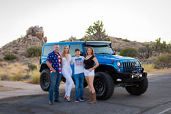 Family photos with the Jeep at Keyes View. Family with their cool car. Photo by Joshua Tree Family Photographer Sarah Nicole Photo.