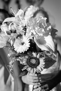 Black and white bridal bouquet photographed at a Joshua Tree wedding