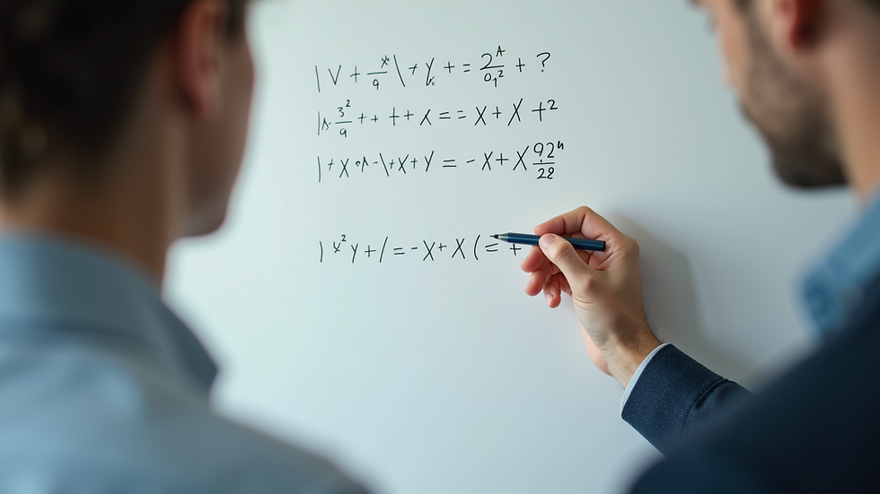 Close-up view of a tutor explaining a math problem on a whiteboard