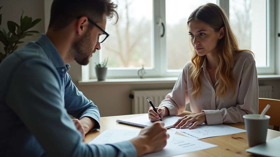 Eye-level view of a tutor explaining math concepts to a student at home