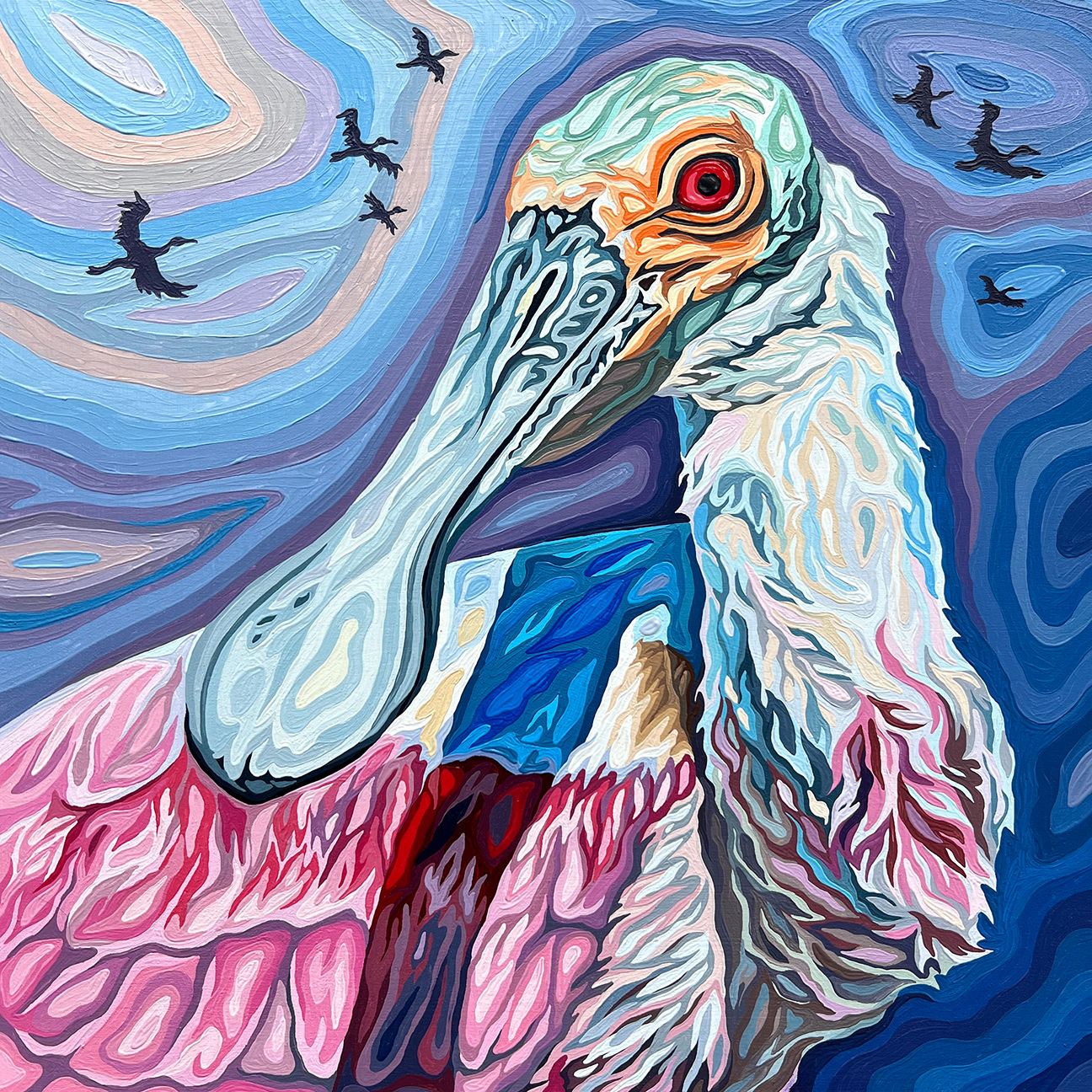 Roseate Spoonbill, 12" x 12"