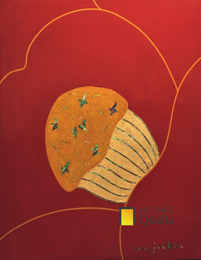 환희,90.9×72.7cm,옻칠목태캔버스,나전,옻칠재료