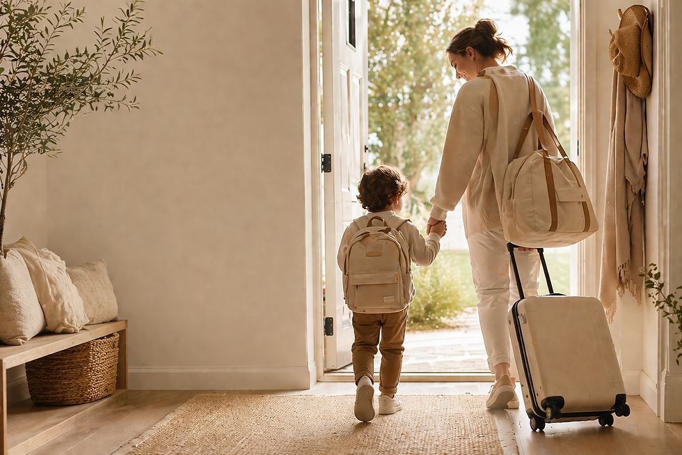 mama con niño de viaje